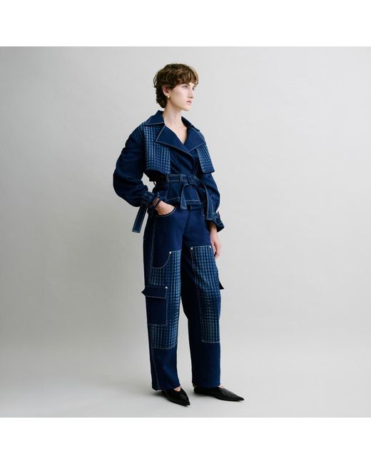 Luroq London Blue Graphic Peplum Trench