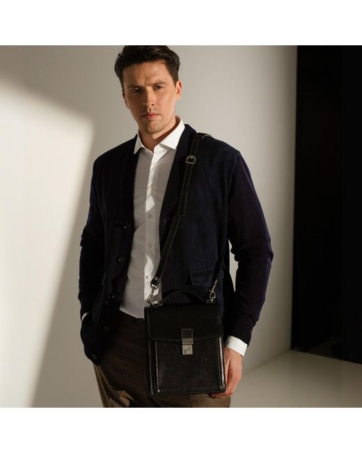 Time Resistance Black Small Leather Briefcase for men