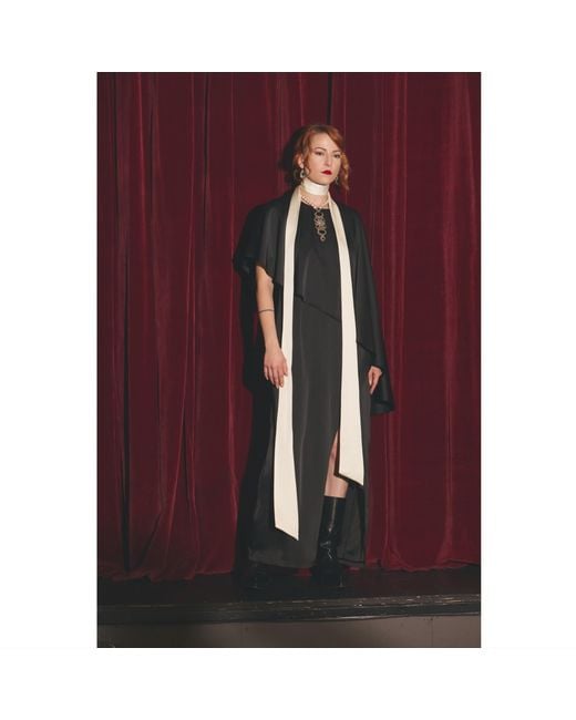 Julia Allert Black Structured Satin Cape Dress With Contrast Scarf