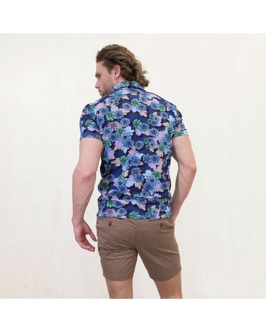 Lords of Harlech Blue Pietro Snap Floral Polo Shirt for men