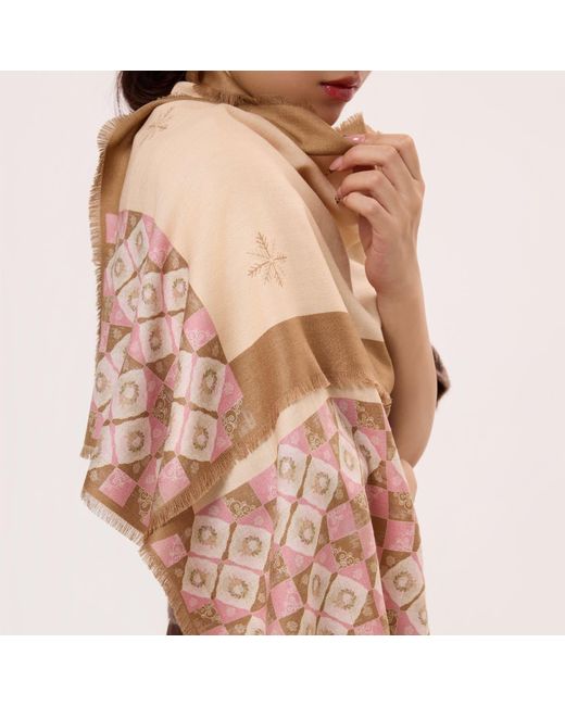 Asyii Pink Sweet Prelude Fringed Silk-Wool Long Wrap