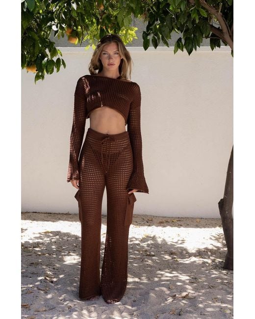 Belletage Swimwear Brown The Off-Weekend Crochet Cargo Pants