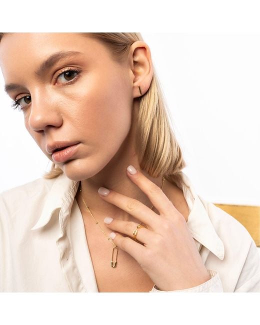 Spero London Metallic Sterling Safety Pin Necklace With Beaded Satellite Chain