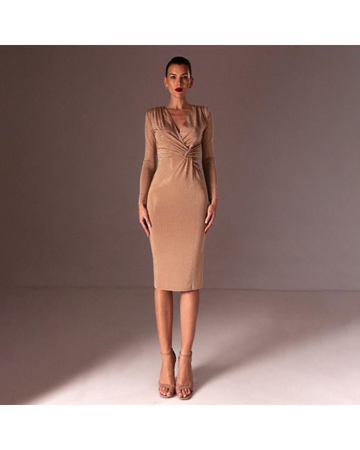 Nissa Natural Neutrals Stud-Embellished Midi Dress