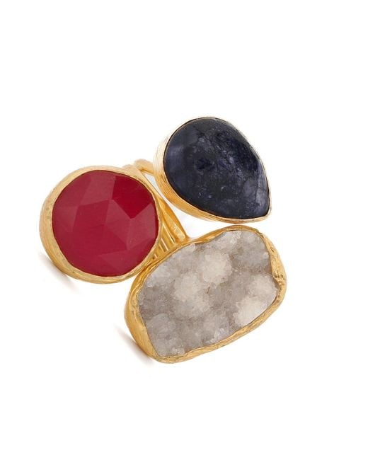 Ebru Jewelry Multicolor Energized Harmony Ruby, Quartz & Amethyst Adjustable Gemstone Ring