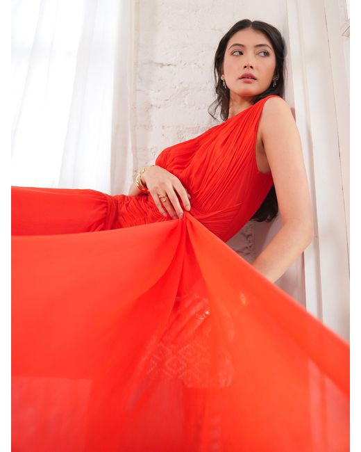 Rose & Nancy Red Amy Drape Tie Waist Maxi Dress