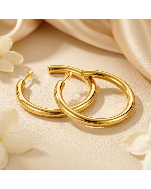 Harfi Metallic Simply Chunky Plated Hoop Stud Earrings