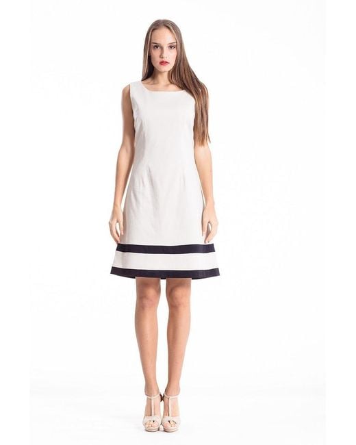 Conquista White Neutrals Stripe Detail Sleeveless Dress
