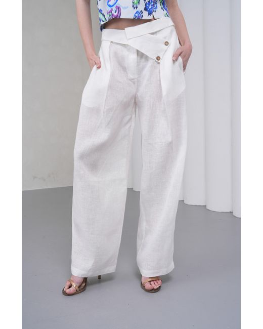 Lumina Eligma White The Wrapline Linen Trouser