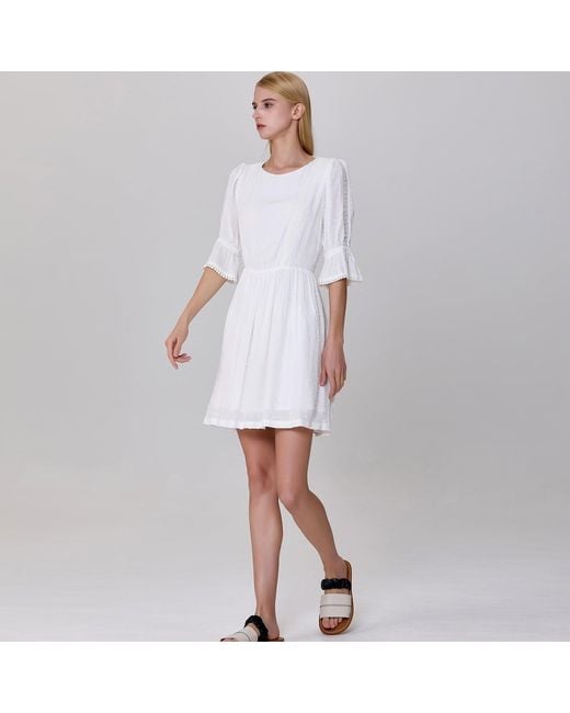 Smart and Joy White Plumeti Chiffon Babydoll Low-Cut Back Short Dress