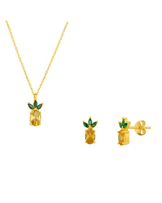 Spero London Metallic Pineapple Sterling Necklace & Earring Set