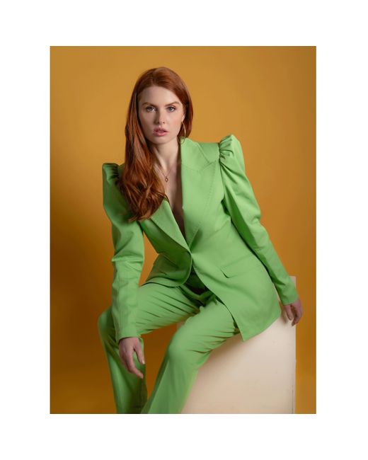 Femponiq Green Puff-Shoulder Tailored Blazer