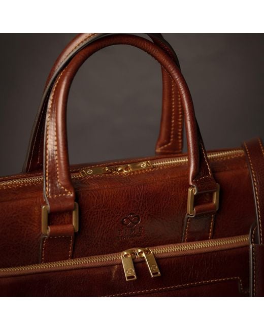 Time Resistance Brown Leather Briefcase Laptop Bag