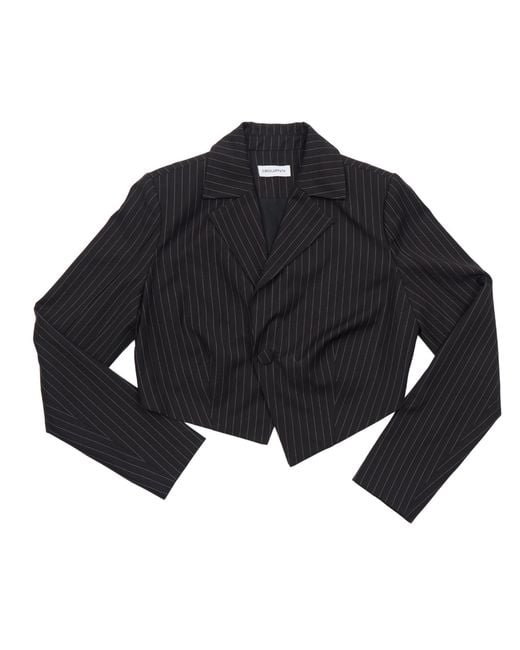 Circular Path Black Asymmetric Crop Pinstripe Blazer