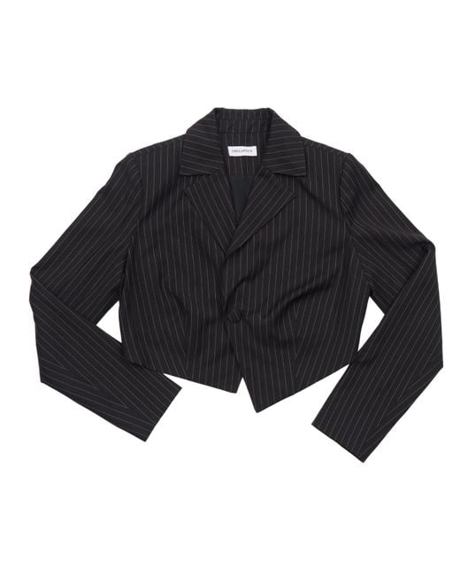 Circular Path Black Asymmetric Crop Pinstripe Blazer