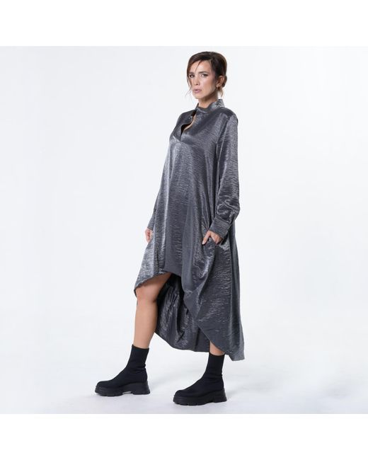 Metamorph Gray Shiny Metallic High-Low Dress