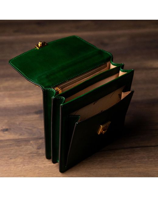 Time Resistance Green Small Leather Briefcase For