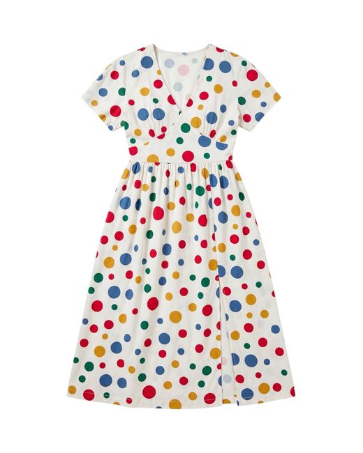 Louche White Unity Dotty V-Neck Midi Dress