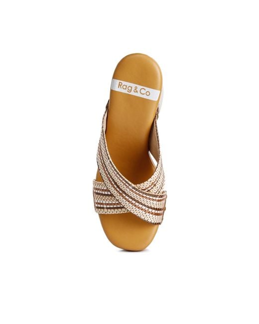 Rag & Co Brown Finley Raffia High Block Heel Clogs