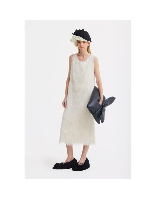 Julia Allert Natural Neutrals Sleeveless Textured Pile Midi Dress