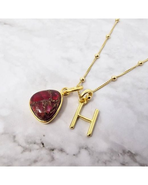 Harfi Metallic Vermeil Plated Garnet January Birthstone And Initial Charm Necklace