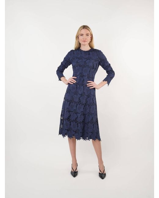 John Abgin Blue Floral Lace Midi Dress