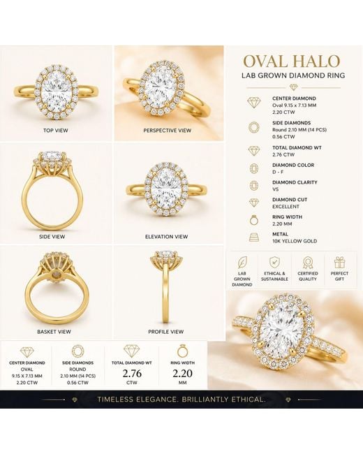 Aya Fine Jewelry Metallic Oval Halo Lab Diamond Engagement Ring
