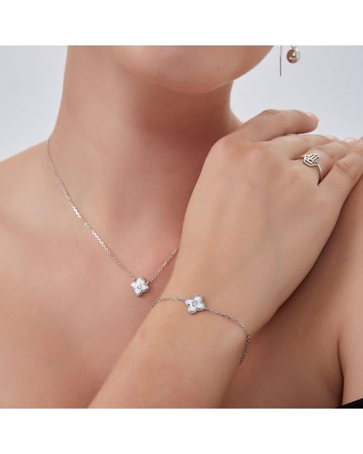 Spero London Metallic Enamel Four Leaf Clover Necklace With Gemstone