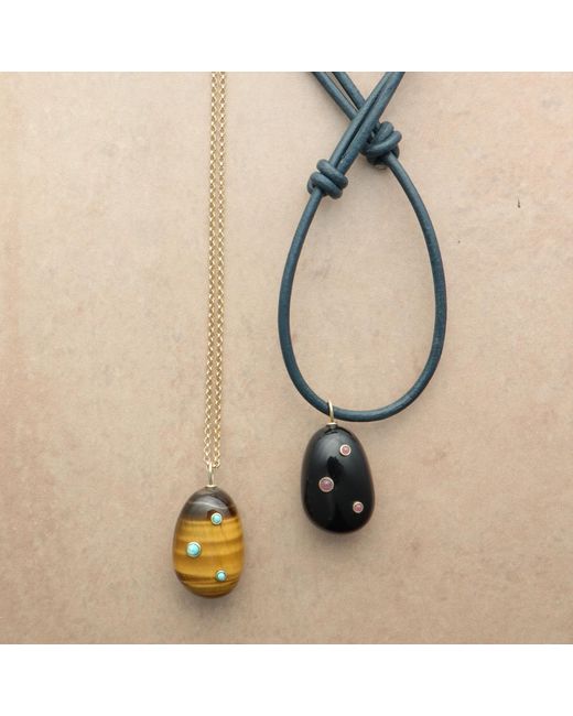 Hye Jane Jewelry Blue Large Onyx Pietra On Leather Cord Necklace