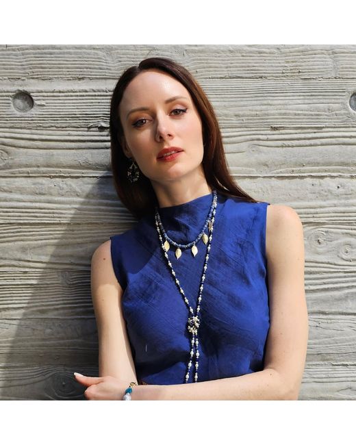 Farra Blue Bohemian Style Sodalite With Leaves Charms Statement Necklace