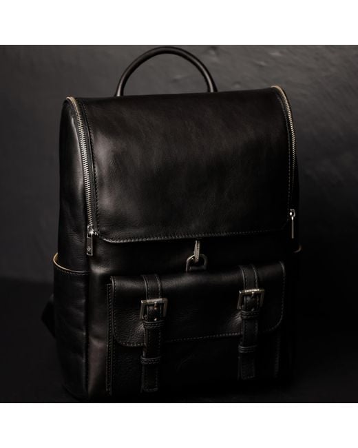 Time Resistance Black Large Leather Backpack