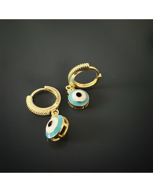Ebru Jewelry Blue Enamel Evil Eye Plated Earrings