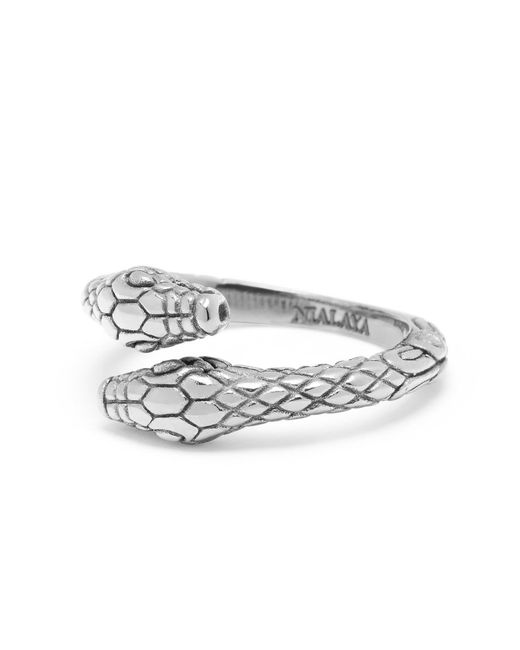 Nialaya White Stainless Steel Vintage Snake Ring for men