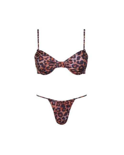 Playaluxe Red Capri Ruched Underwire String Bikini Set Leopard