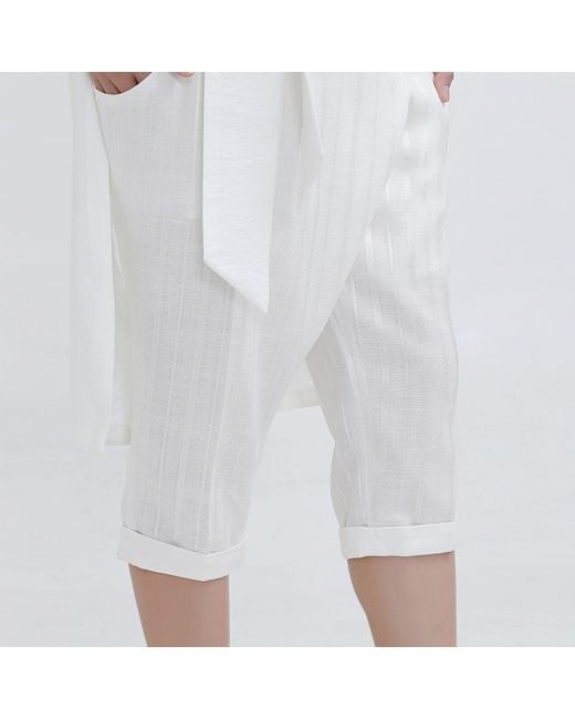 Smart and Joy Natural Satin Trim Capri Tailored Pants