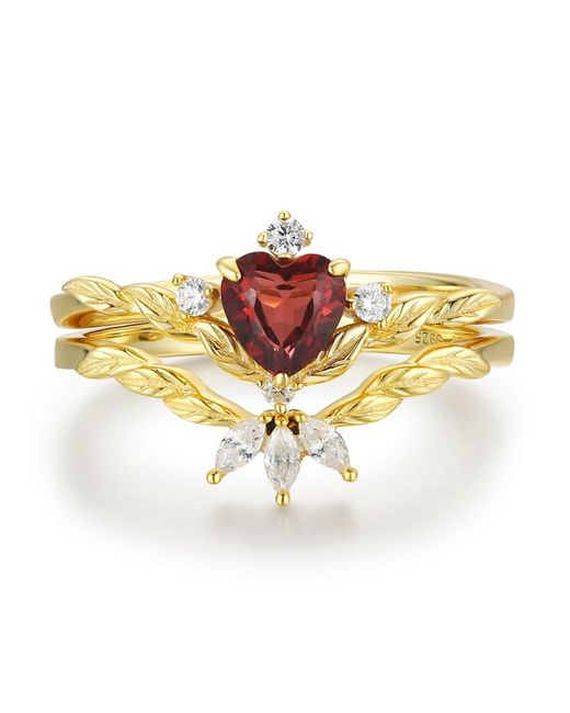 Azura Jewelry New York Metallic Flaming Heart Mozambique Garnet Vermeil Ring Set