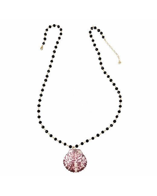 Heather Hawkins Jewelry Metallic Extra Long Scallop Shell Coin Gemstone Necklace