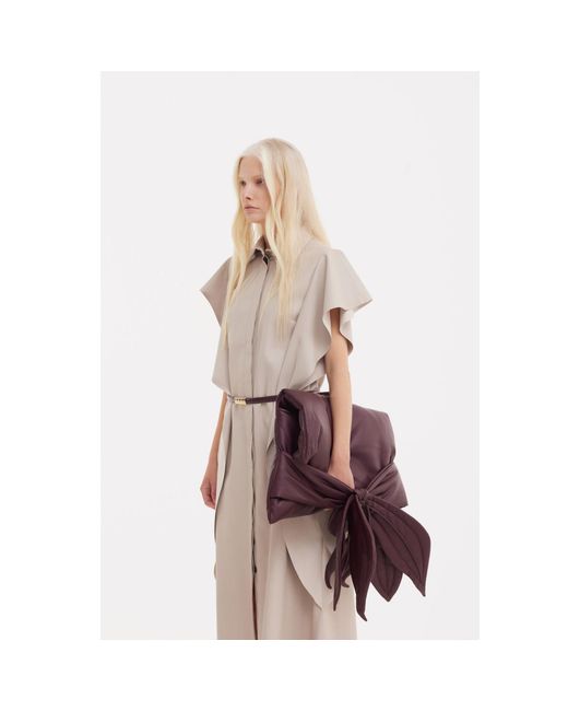 Julia Allert Natural Neutrals Draped Faux Leather Shirt Dress –