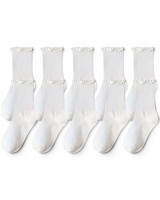 HIGH HEEL JUNGLE by KATHRYN EISMAN White Premium Cotton Frill Edge Socks