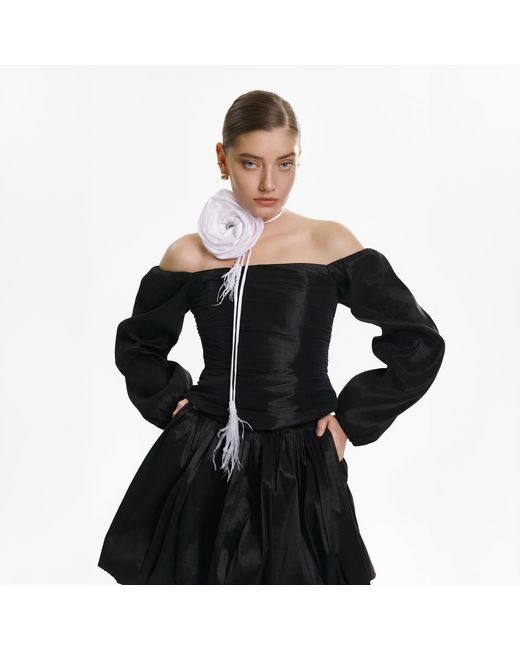 Lita Couture Black Off-The-Shoulder Taffeta Blouse
