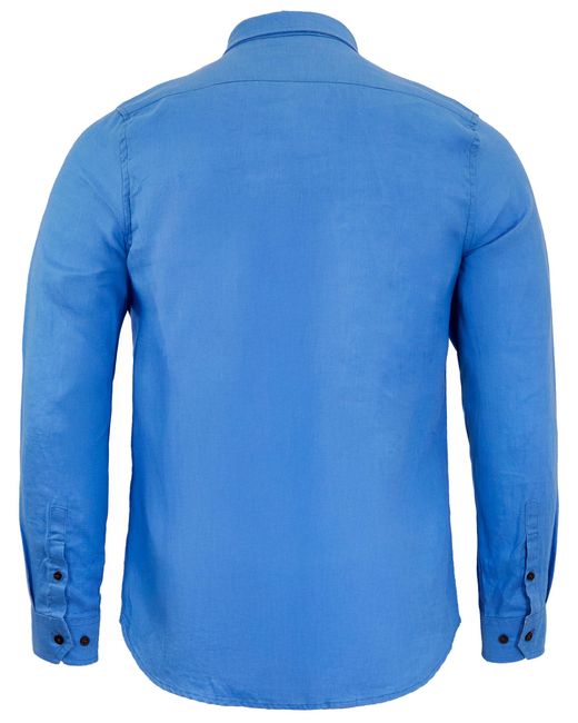 Lords of Harlech Blue Lionel Linen Button Down Shirt for men