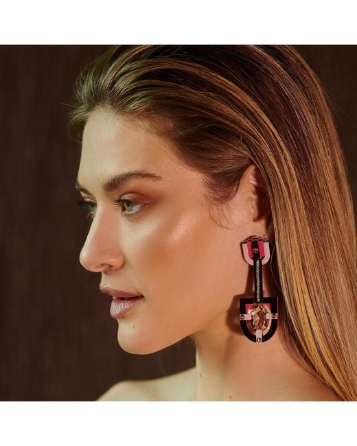 Gissa Bicalho Blue Handmade Acrylic Earring Long Oval Cut Stone