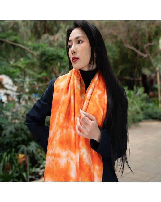 Silk and Bears Orange Sunburst Shibori Silk Shawl – Hand-Dyed Mulberry Silk, Beach & Pool Wrap