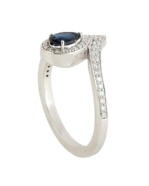 Artisan Solid White Gold Blue Sapphire Diamond Designer Ring Handmade Jewelry