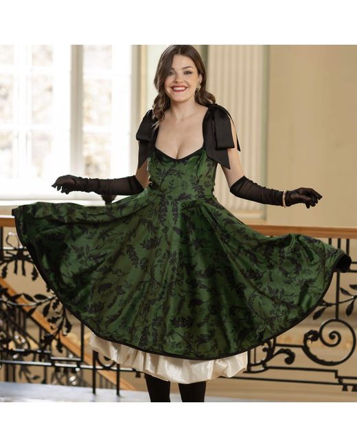 RainSisters Green Velvet Dress With Tie Straps: Forest Kiss