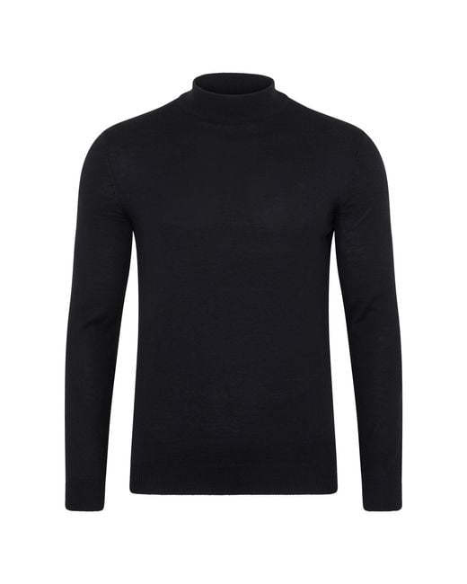 Paul James Knitwear Blue Extra Fine Merino Wool Shaw Mock Turtleneck Jumper for men