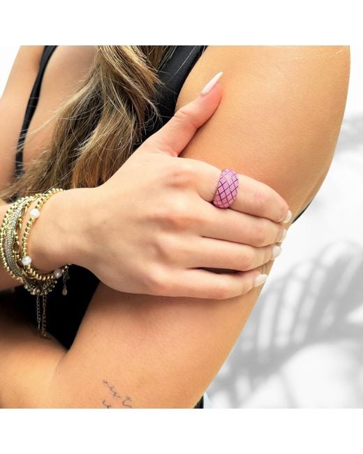 Ebru Jewelry Pink Rose & Rose Adjustable Fashion Ring