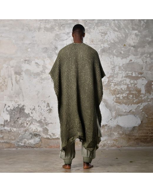 Zhenabia Green Neutrals Waffle Poncho Khaki