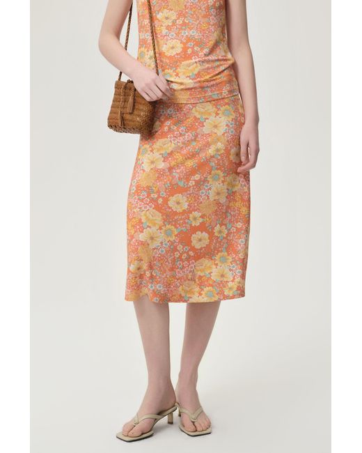FRONT ROW SHOP Orange Daisy Viscose Jersey Midi Skirt