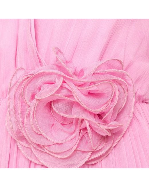 Nissa Pink Floral-Appliqué Silk Midi Dress Baby